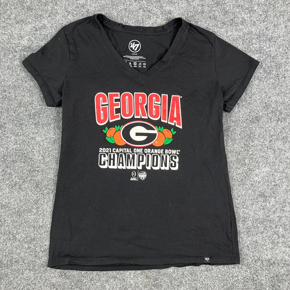 '47 Brand Georgia Bulldogs T-Shirt Womens Size S‎ Black V-Neck NCAA Football Tee